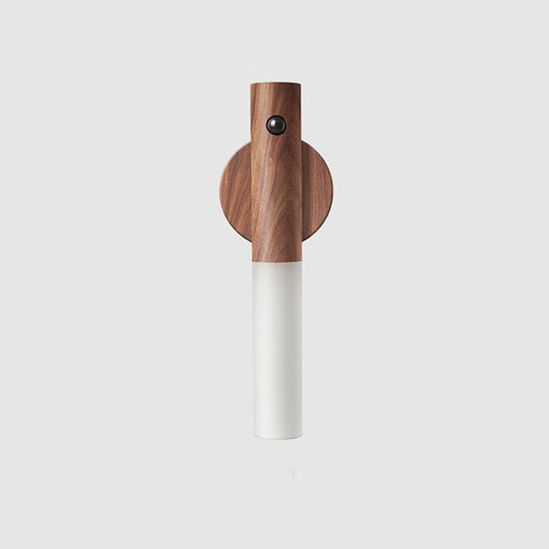 Veilleuse sans fil LED USB magnétique en bois pour couloirs et porches, lampe murale avec détecteur de mouvement PIR, lampe d'armoire