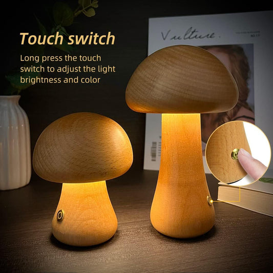 Veilleuse LED en bois en forme de champignon mignon avec interrupteur tactile  Lampe de chevet pour chambre à coucher, chambre d'enfant, veilleuse, décoration intérieure