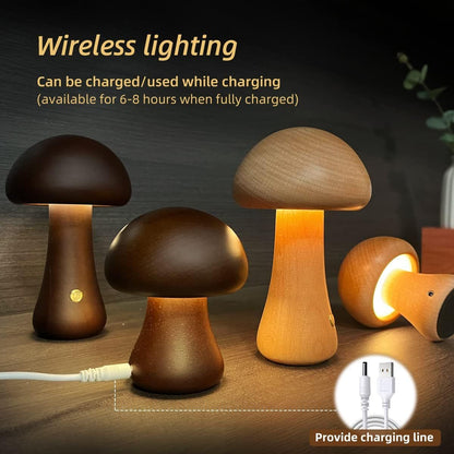 Veilleuse LED en bois en forme de champignon mignon avec interrupteur tactile  Lampe de chevet pour chambre à coucher, chambre d'enfant, veilleuse, décoration intérieure