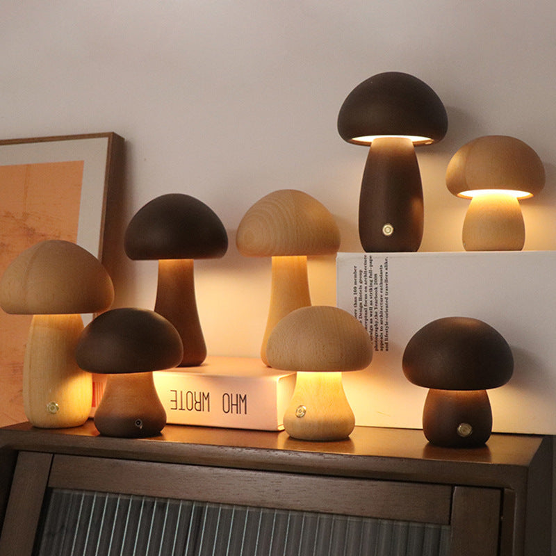 Veilleuse LED en bois en forme de champignon mignon avec interrupteur tactile  Lampe de chevet pour chambre à coucher, chambre d'enfant, veilleuse, décoration intérieure