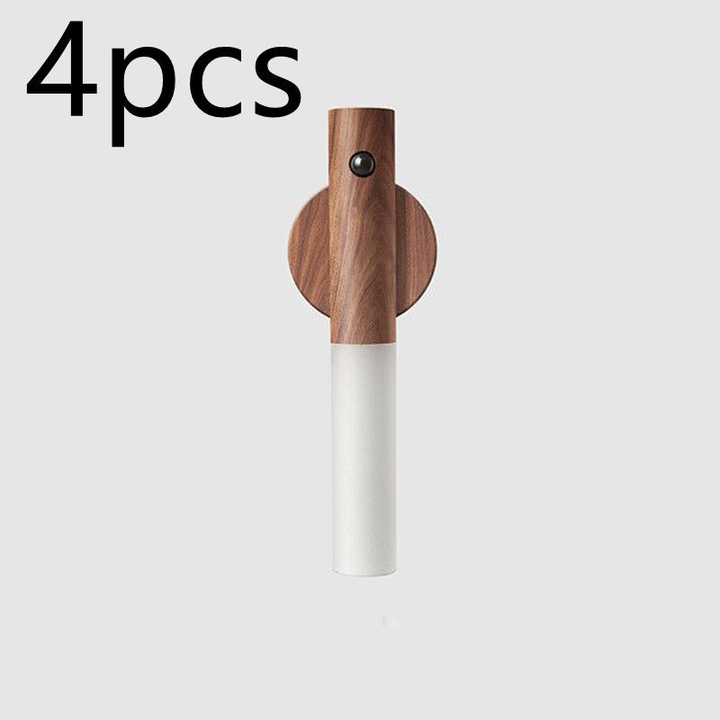 Veilleuse sans fil LED USB magnétique en bois pour couloirs et porches, lampe murale avec détecteur de mouvement PIR, lampe d'armoire