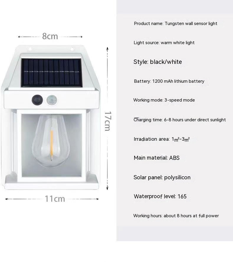 Lampe murale d'extérieur solaire étanche à induction tungstène pour jardin