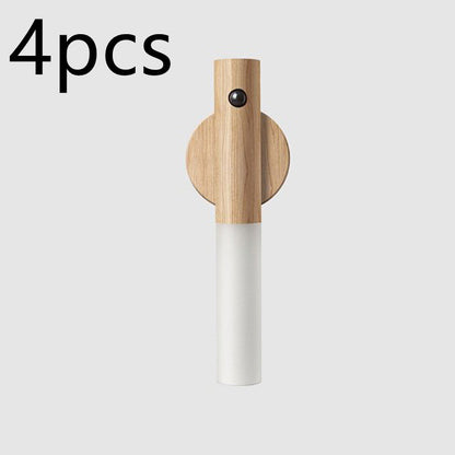 Veilleuse sans fil LED USB magnétique en bois pour couloirs et porches, lampe murale avec détecteur de mouvement PIR, lampe d'armoire