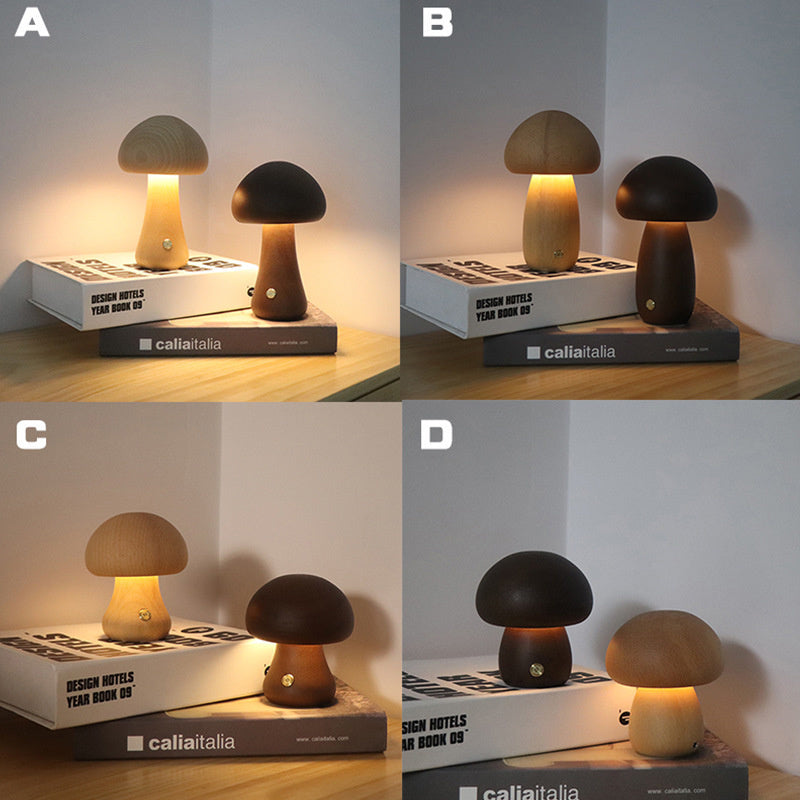 Veilleuse LED en bois en forme de champignon mignon avec interrupteur tactile  Lampe de chevet pour chambre à coucher, chambre d'enfant, veilleuse, décoration intérieure