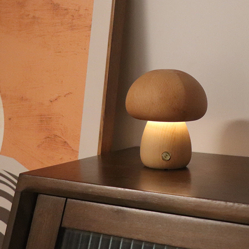 Veilleuse LED en bois en forme de champignon mignon avec interrupteur tactile  Lampe de chevet pour chambre à coucher, chambre d'enfant, veilleuse, décoration intérieure