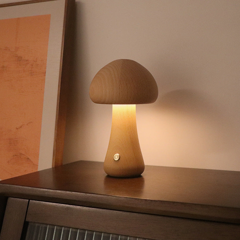 Veilleuse LED en bois en forme de champignon mignon avec interrupteur tactile  Lampe de chevet pour chambre à coucher, chambre d'enfant, veilleuse, décoration intérieure